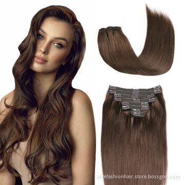 100% European Hair Clip ins double drawn Seamless Weft Clip in Real Human Hair Extensions 7pcs straight Clip in hair extensions